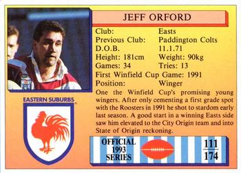 1993 Regina #111 Jeff Orford Back